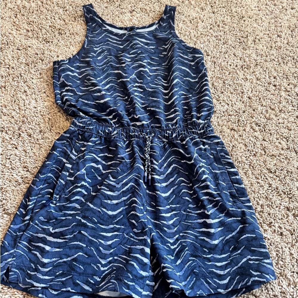 Athleta Girl Navy and White Patterned Romper